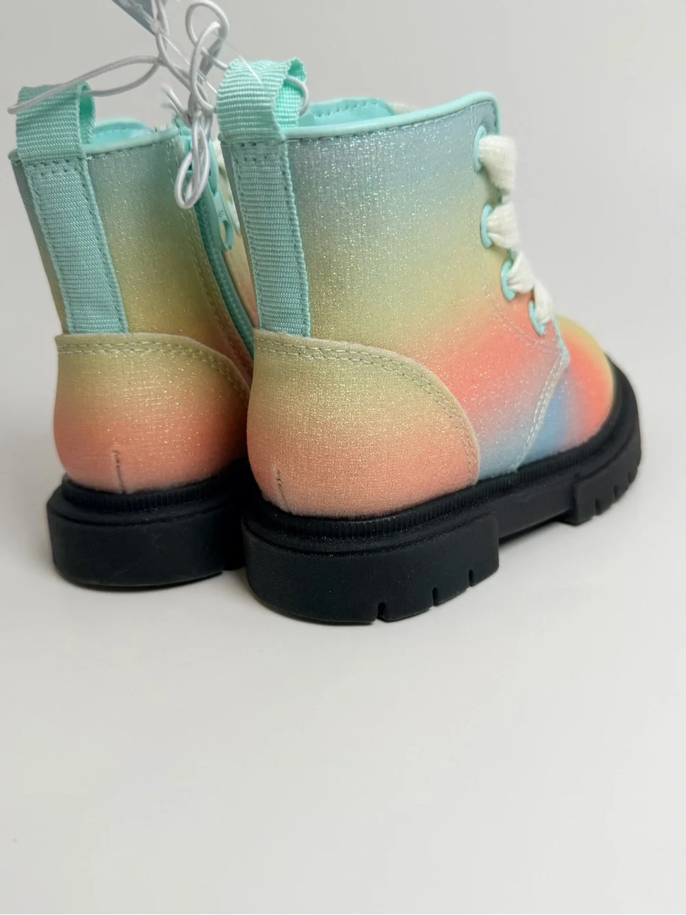 Cat & Jack Pastel Rainbow Glitter Lace-Up Boots - Black Sole